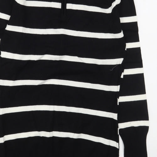 M&Co Womens Black Scoop Neck Striped Viscose Pullover Jumper Size M