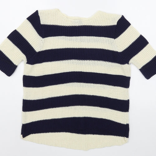 M&Co Womens Blue Boat Neck Striped Cotton Pullover Jumper Size M