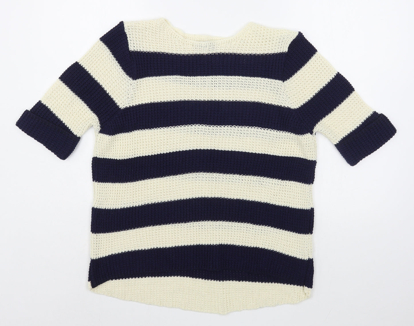 M&Co Womens Blue Boat Neck Striped Cotton Pullover Jumper Size M