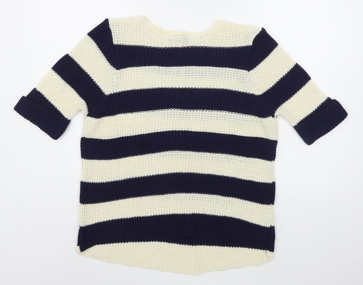 M&Co Womens Blue Boat Neck Striped Cotton Pullover Jumper Size M