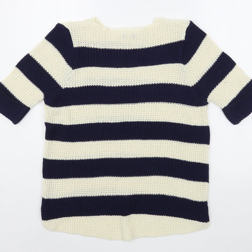 M&Co Womens Blue Boat Neck Striped Cotton Pullover Jumper Size M