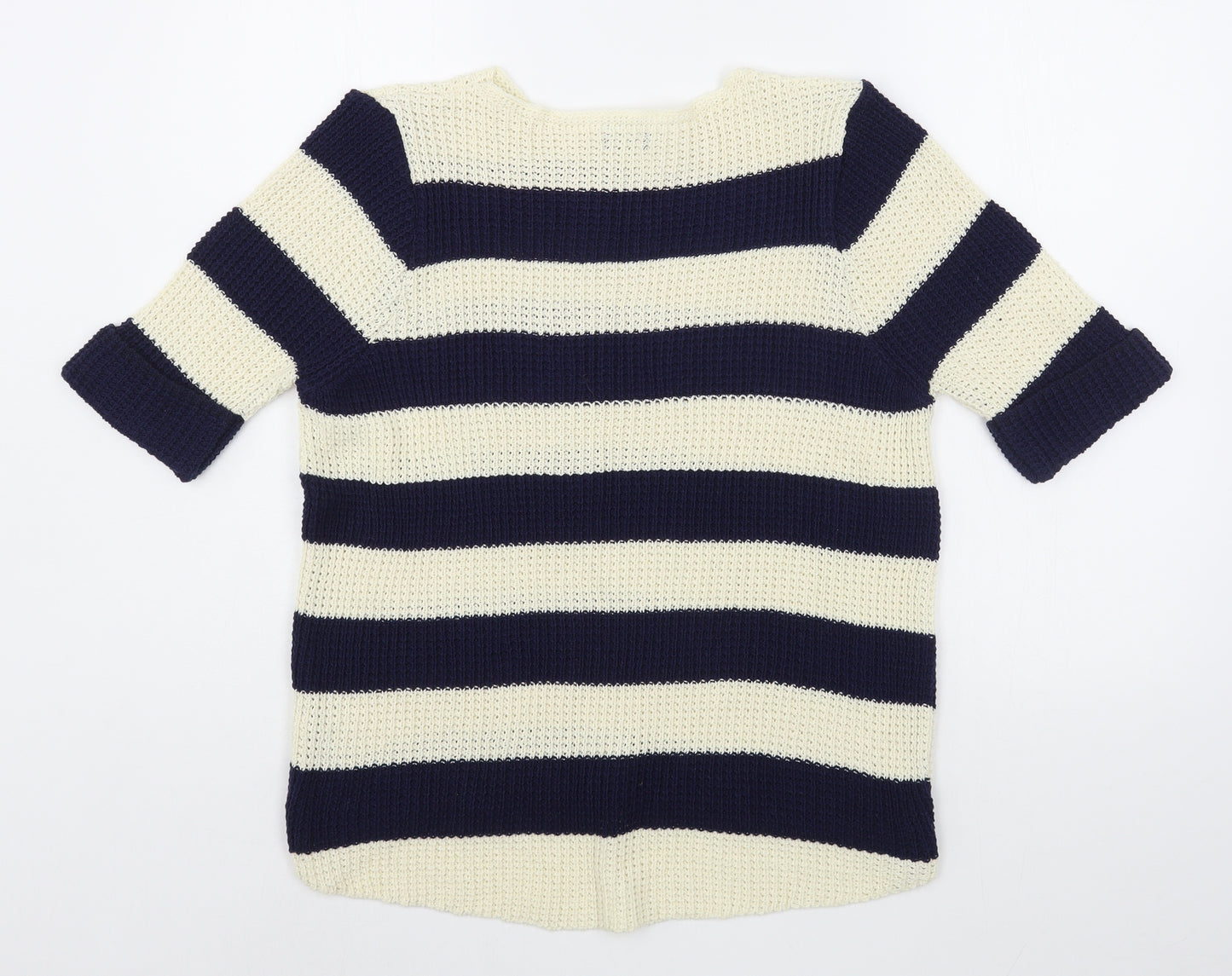 M&Co Womens Blue Boat Neck Striped Cotton Pullover Jumper Size M