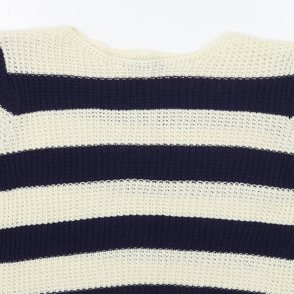 M&Co Womens Blue Boat Neck Striped Cotton Pullover Jumper Size M