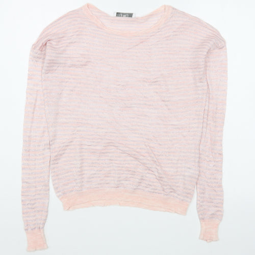 Jorli Womens Pink Boat Neck Striped Acrylic Pullover Jumper Size 4