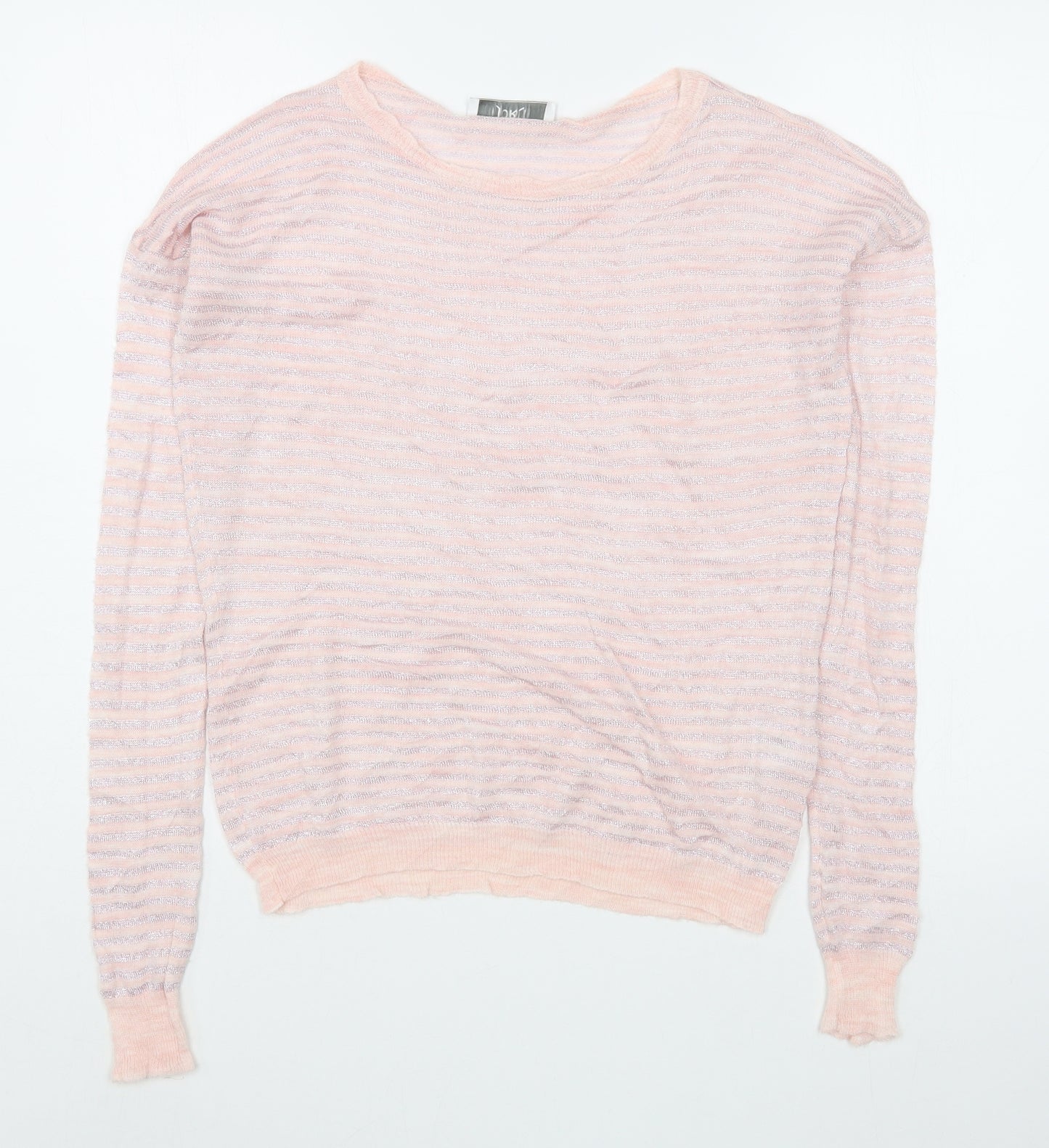 Jorli Womens Pink Boat Neck Striped Acrylic Pullover Jumper Size 4