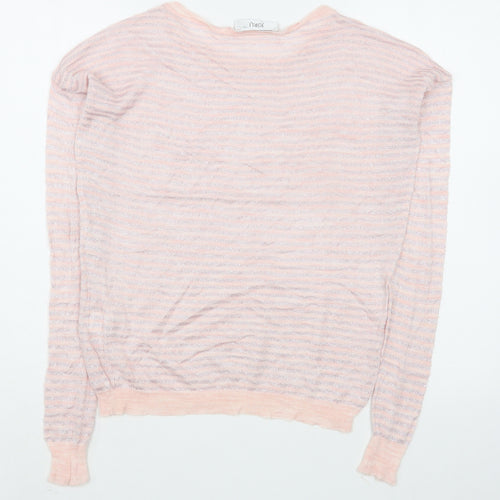 Jorli Womens Pink Boat Neck Striped Acrylic Pullover Jumper Size 4