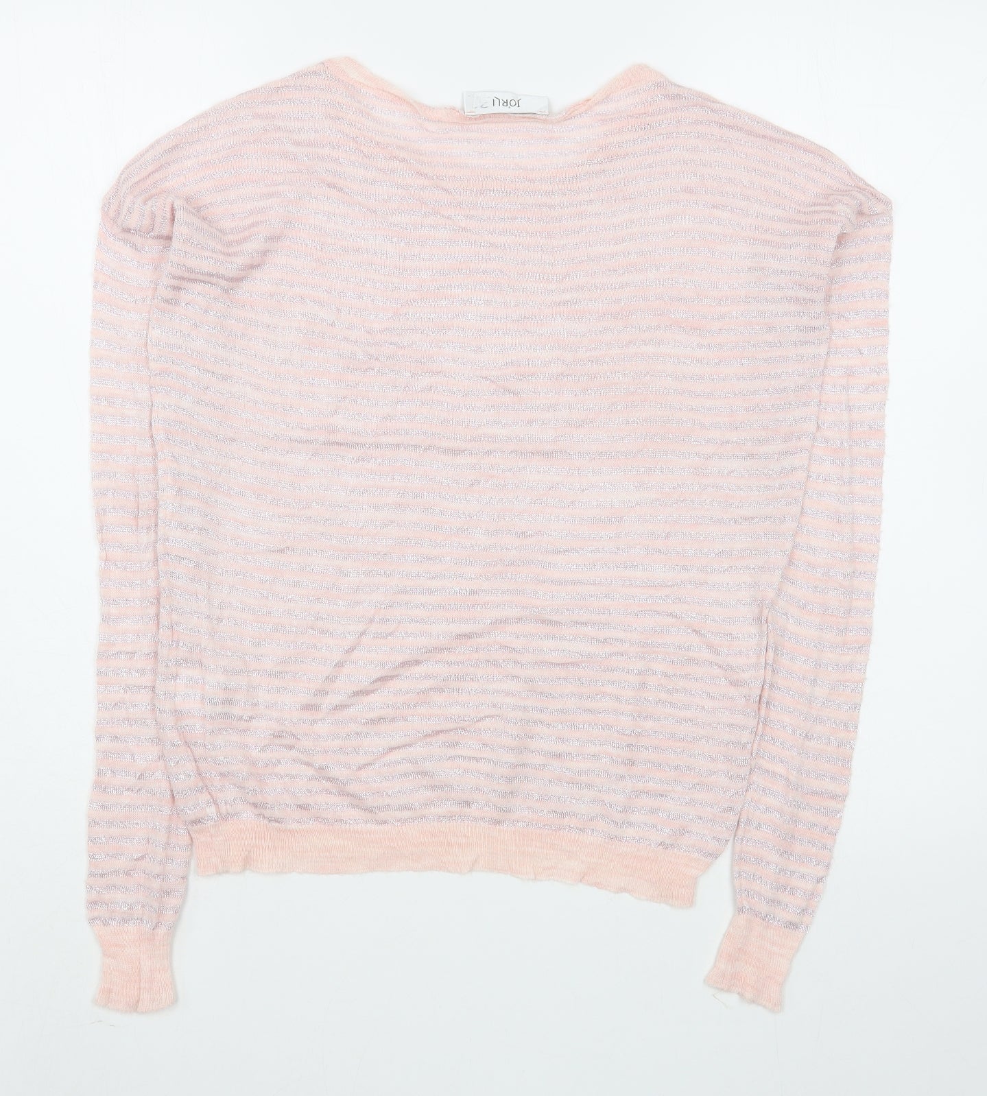 Jorli Womens Pink Boat Neck Striped Acrylic Pullover Jumper Size 4