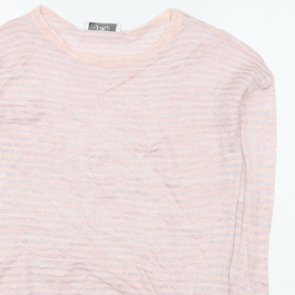 Jorli Womens Pink Boat Neck Striped Acrylic Pullover Jumper Size 4