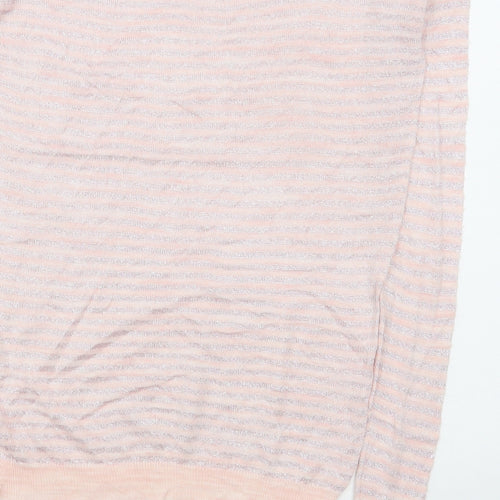 Jorli Womens Pink Boat Neck Striped Acrylic Pullover Jumper Size 4