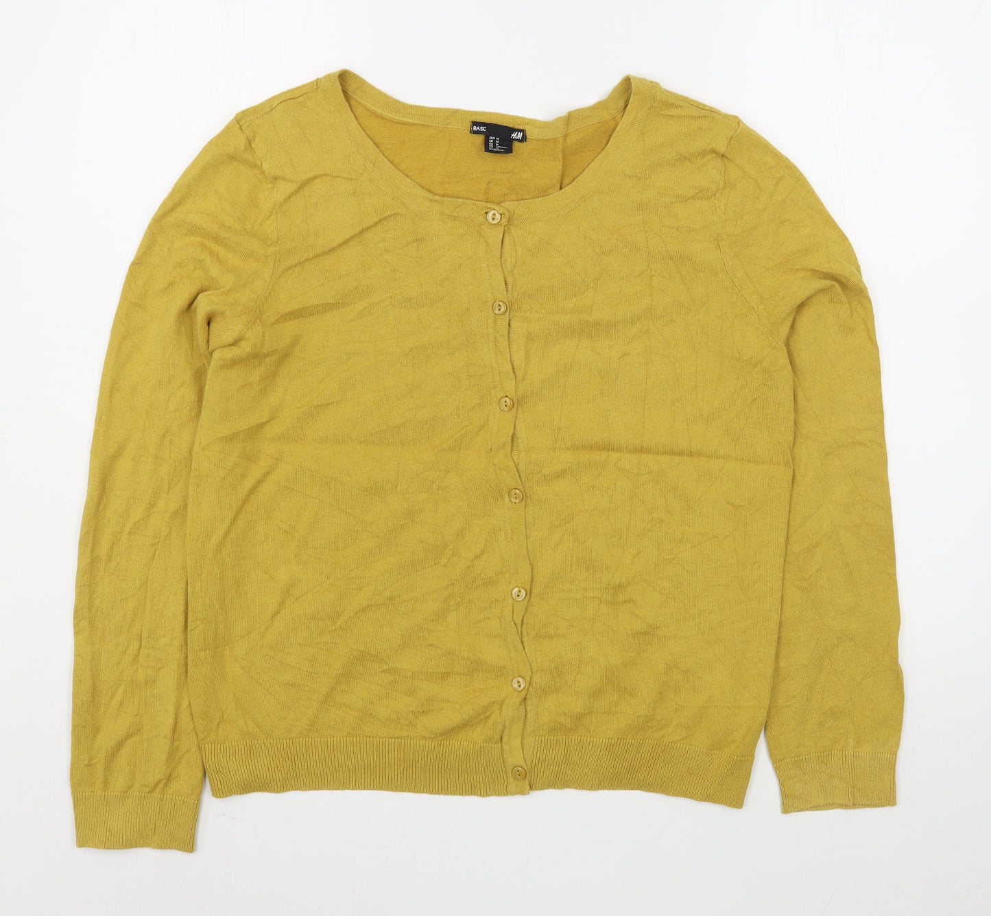 H&M Womens Yellow Boat Neck  Cotton Cardigan Jumper Size M