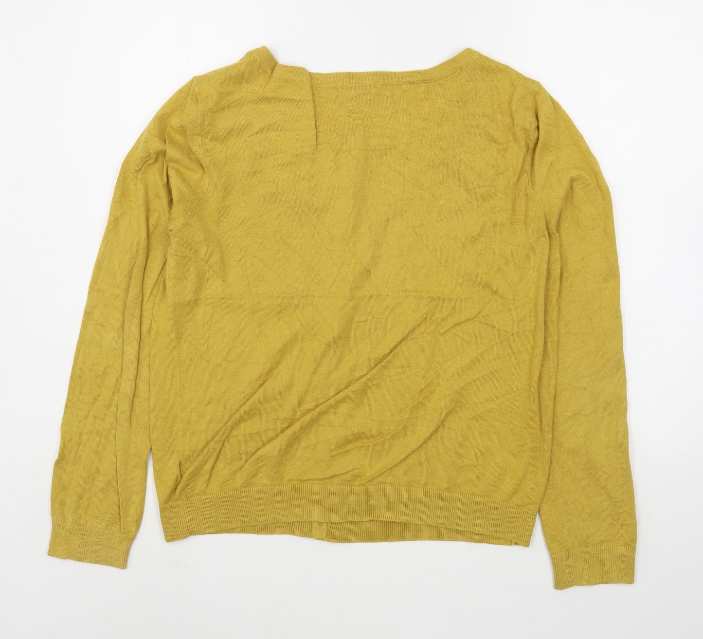H&M Womens Yellow Boat Neck  Cotton Cardigan Jumper Size M
