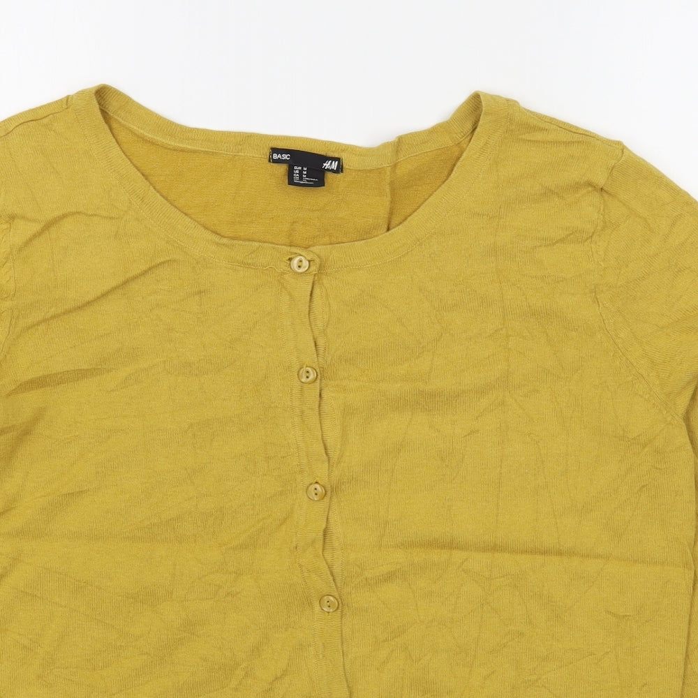 H&M Womens Yellow Boat Neck  Cotton Cardigan Jumper Size M