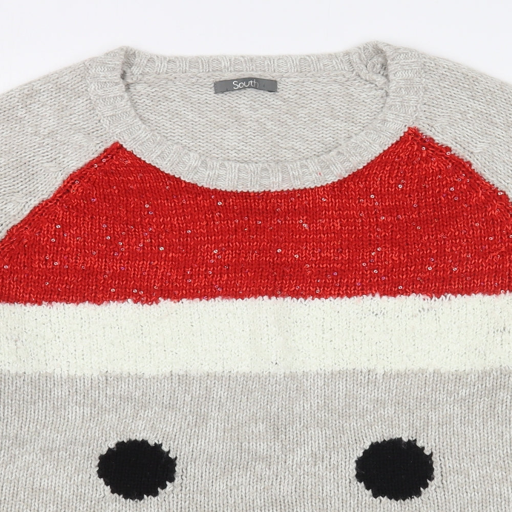 South Womens Grey Boat Neck  Acrylic Pullover Jumper Size 16   - Christmas