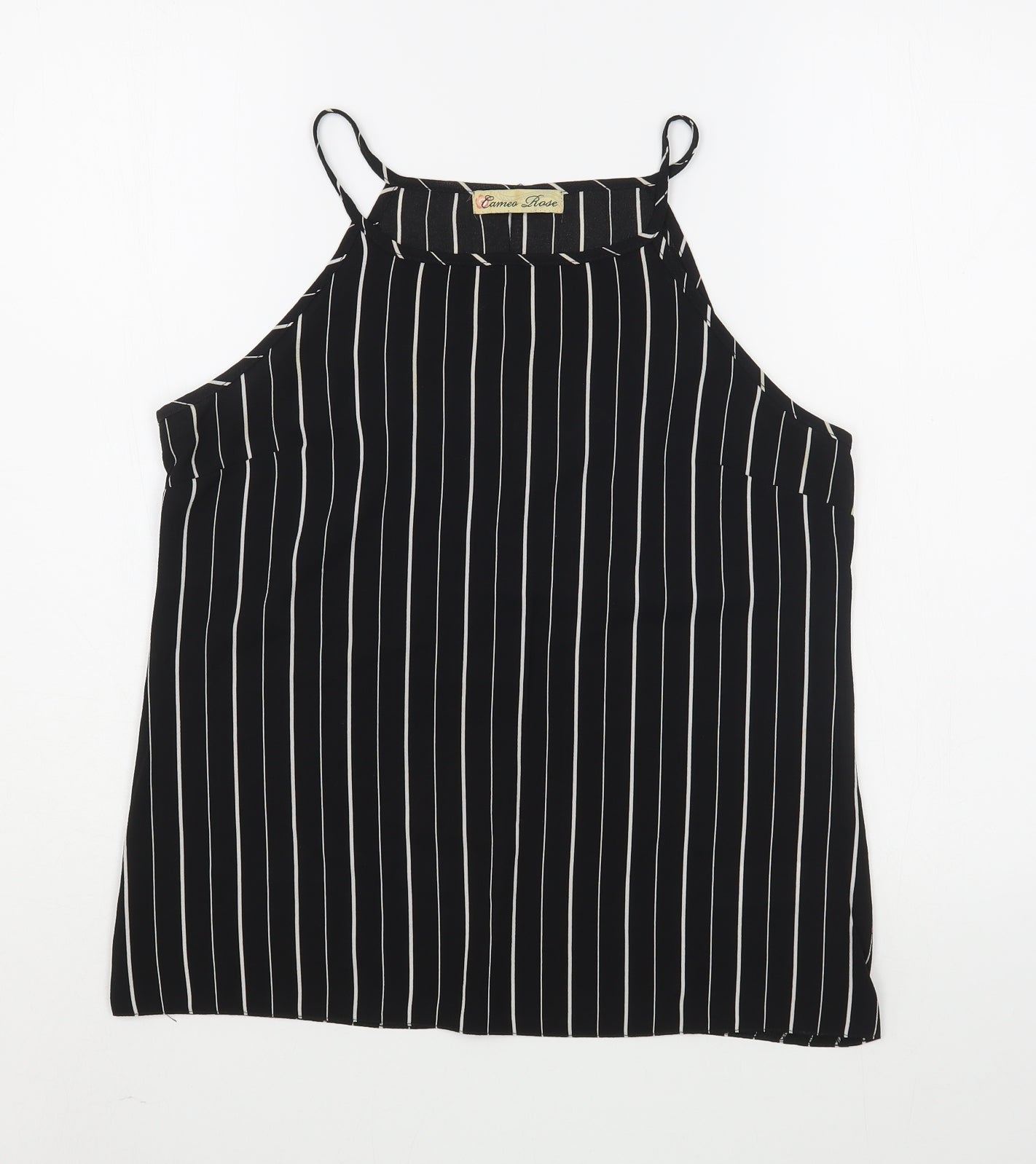 New Look Womens Black Striped Polyester Camisole Tank Size 8 Scoop Neck