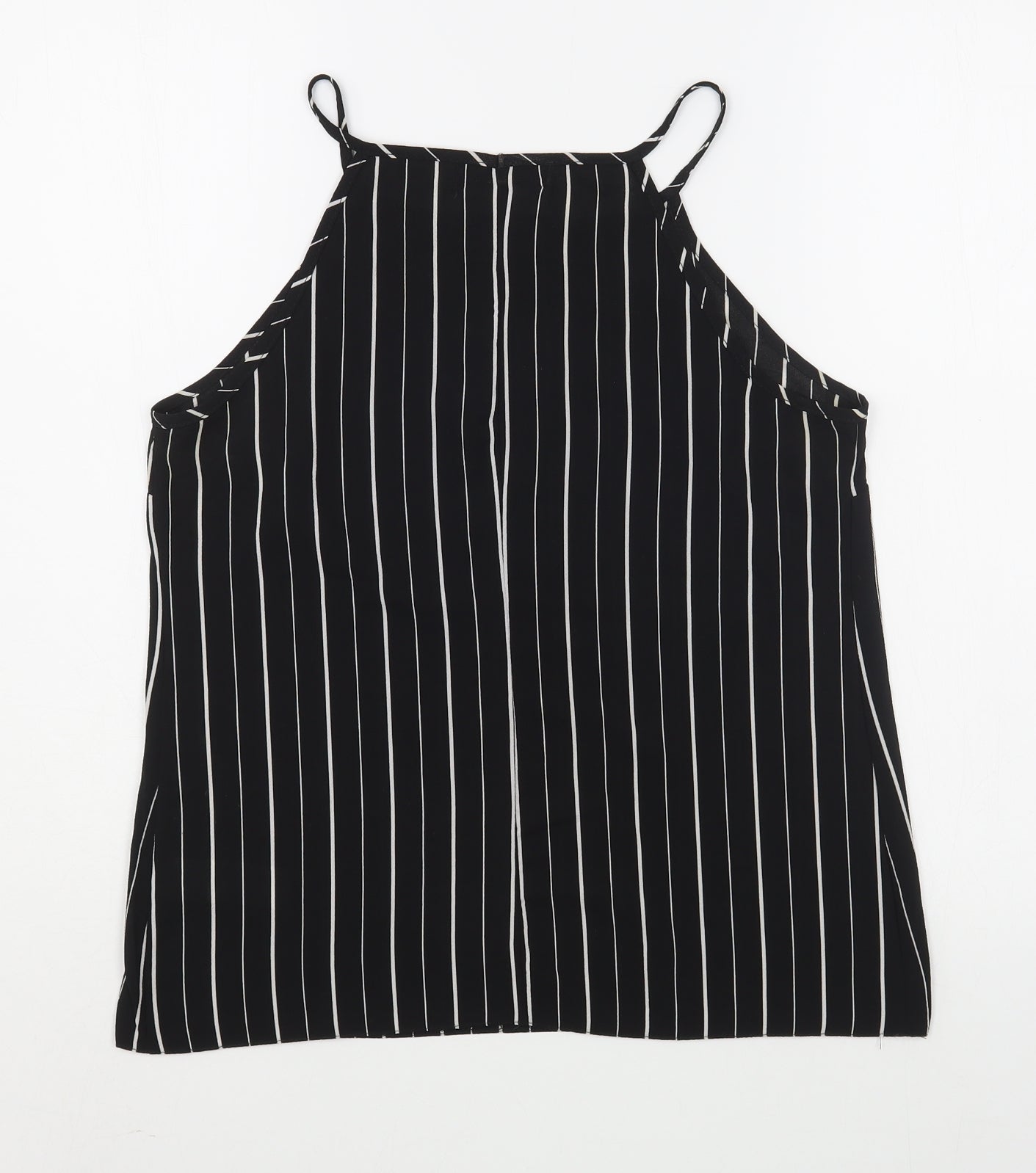 New Look Womens Black Striped Polyester Camisole Tank Size 8 Scoop Neck