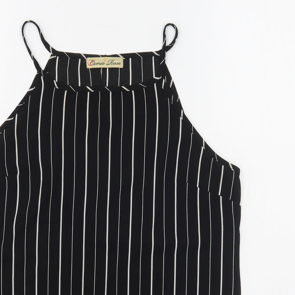 New Look Womens Black Striped Polyester Camisole Tank Size 8 Scoop Neck