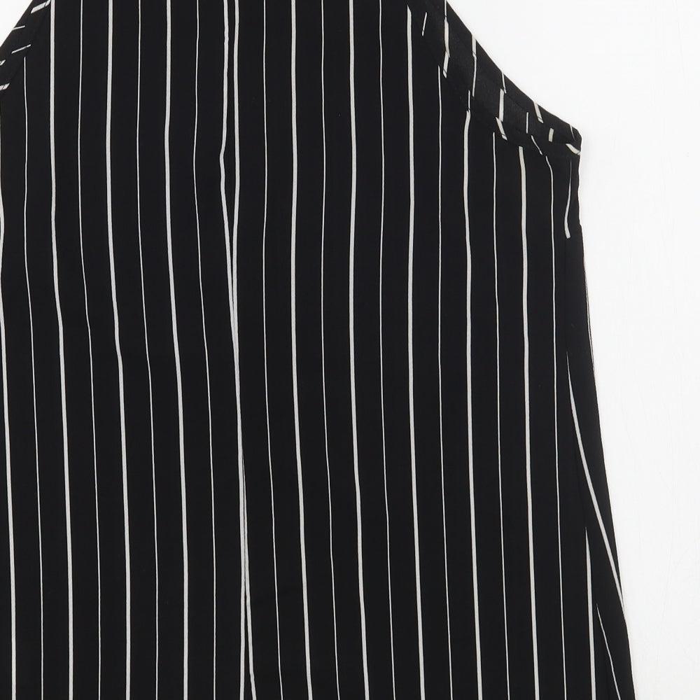 New Look Womens Black Striped Polyester Camisole Tank Size 8 Scoop Neck