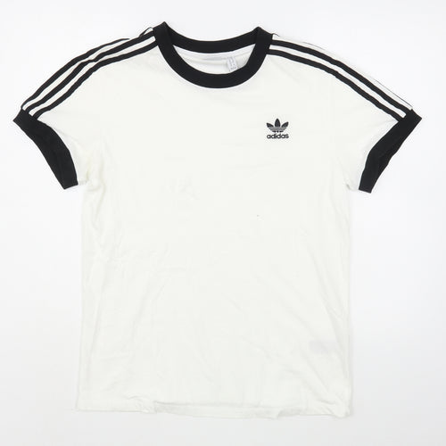 adidas Womens White  100% Cotton Basic T-Shirt Size 10 Round Neck