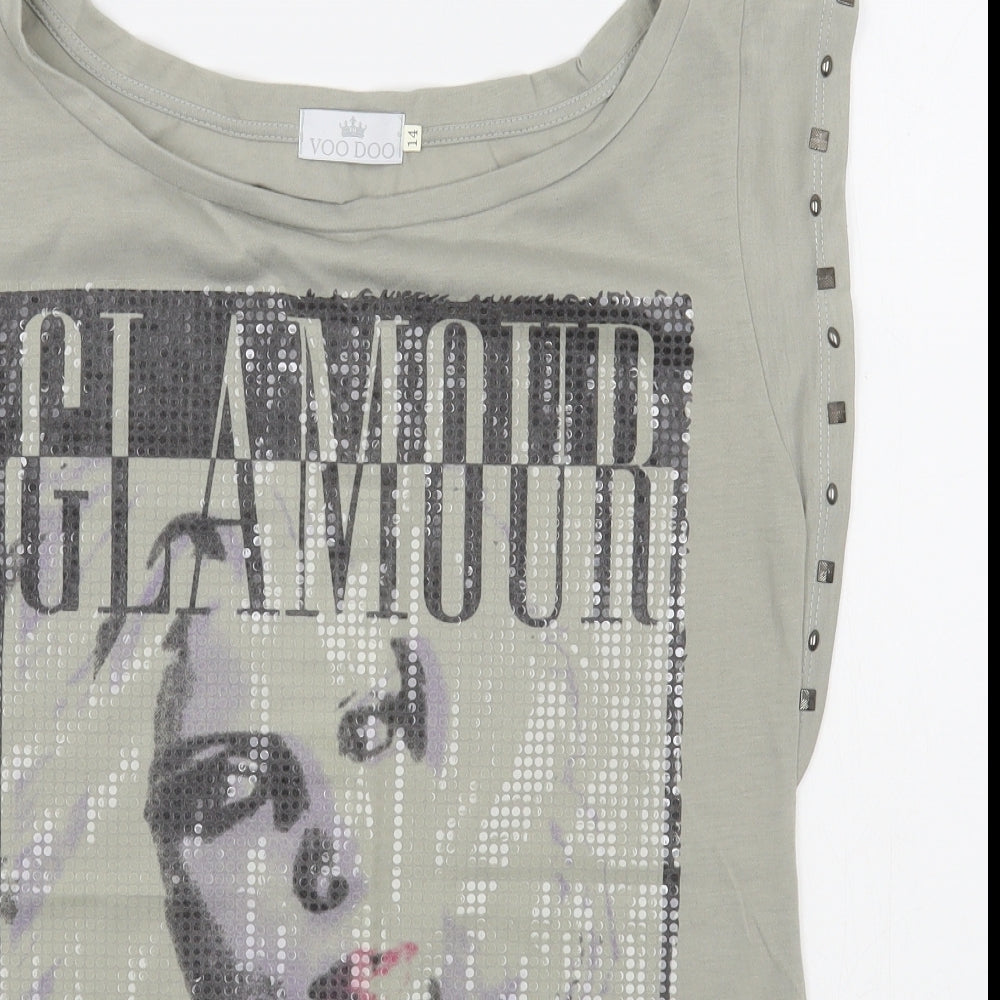 Voodoo Womens Green  100% Cotton Basic T-Shirt Size 14 Boat Neck