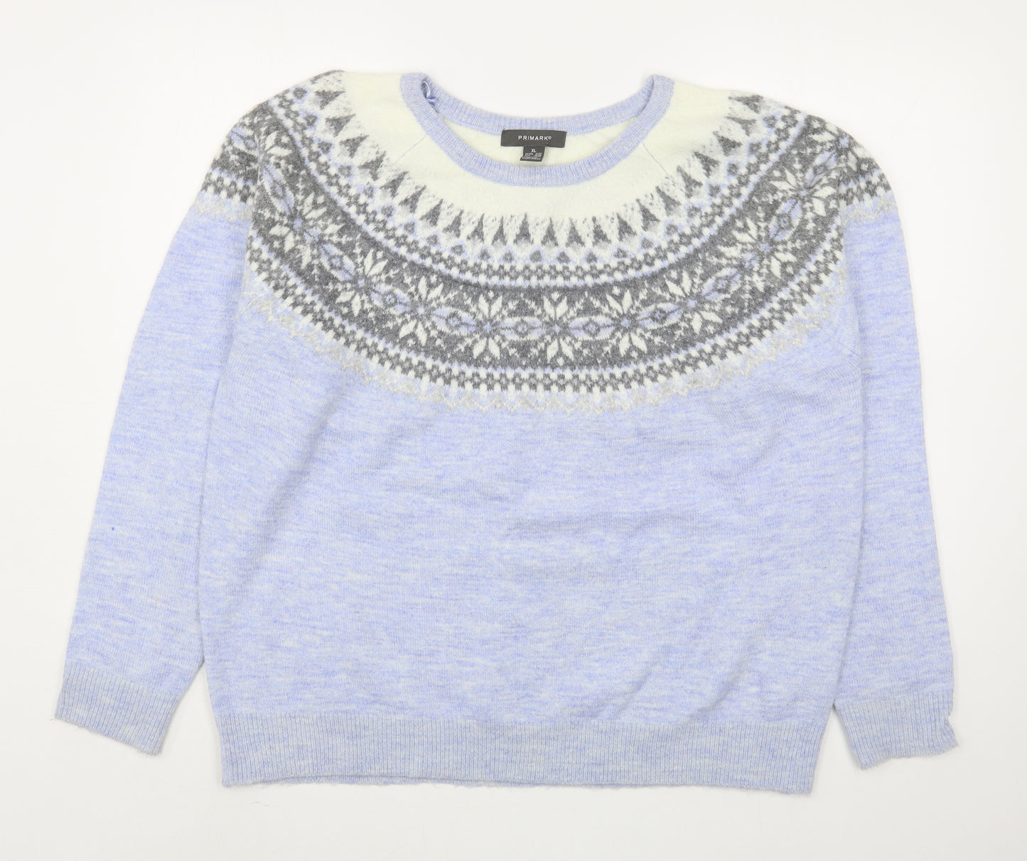 Primark Womens Blue Round Neck Fair Isle Acrylic Pullover Jumper Size XL