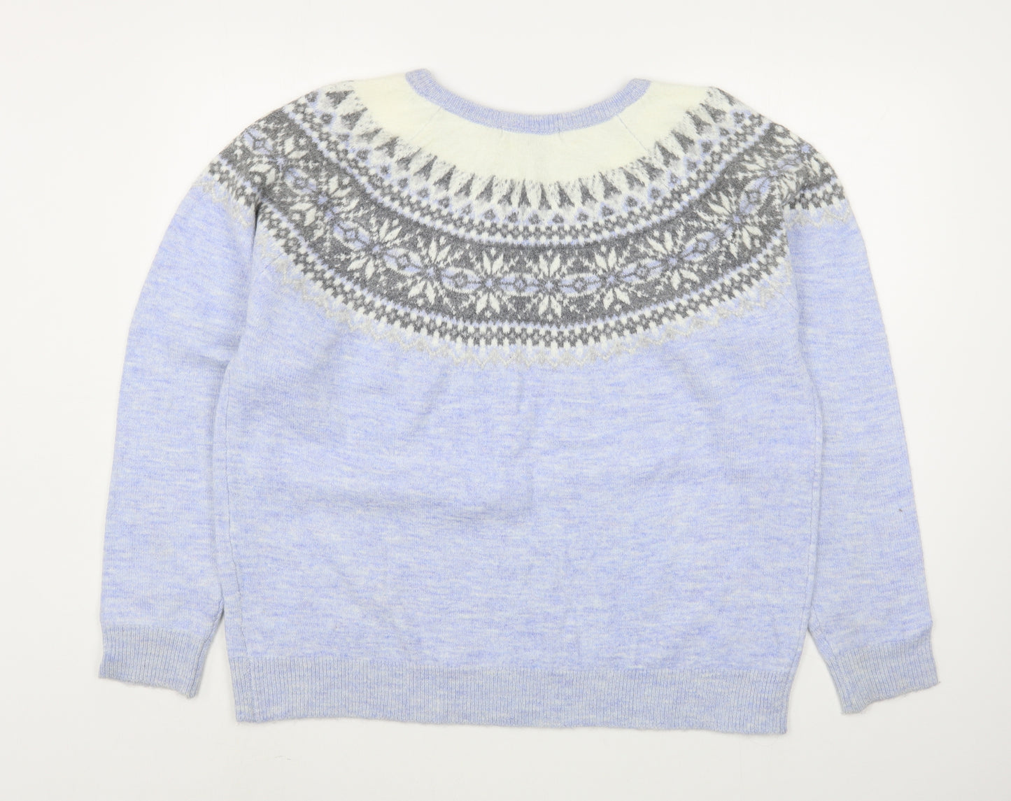 Primark Womens Blue Round Neck Fair Isle Acrylic Pullover Jumper Size XL