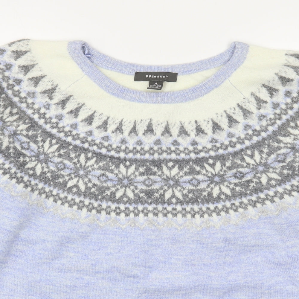 Primark Womens Blue Round Neck Fair Isle Acrylic Pullover Jumper Size XL
