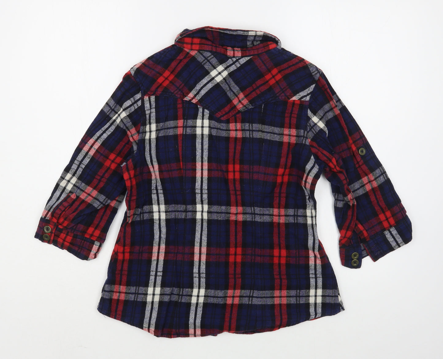 New Look Womens Multicoloured Plaid 100% Cotton Basic Button-Up Size 14 Collared