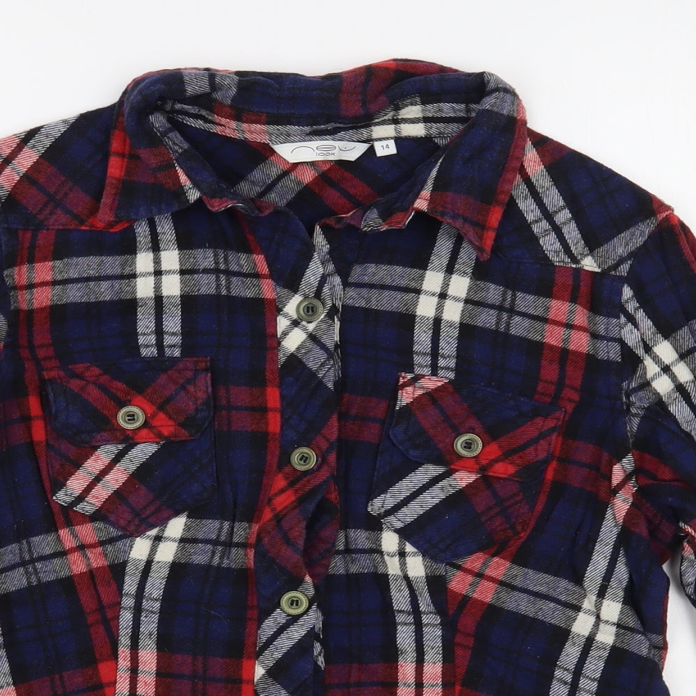 New Look Womens Multicoloured Plaid 100% Cotton Basic Button-Up Size 14 Collared