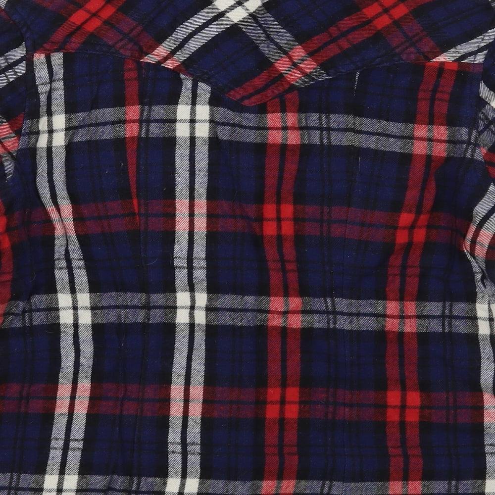 New Look Womens Multicoloured Plaid 100% Cotton Basic Button-Up Size 14 Collared
