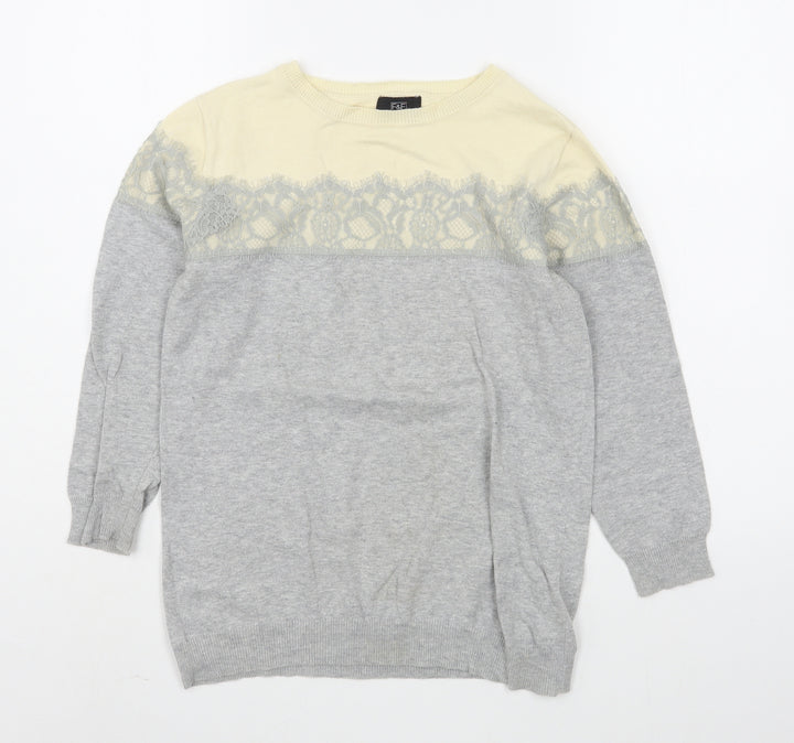 F&F Womens Grey Round Neck Cotton Pullover Jumper Size 8