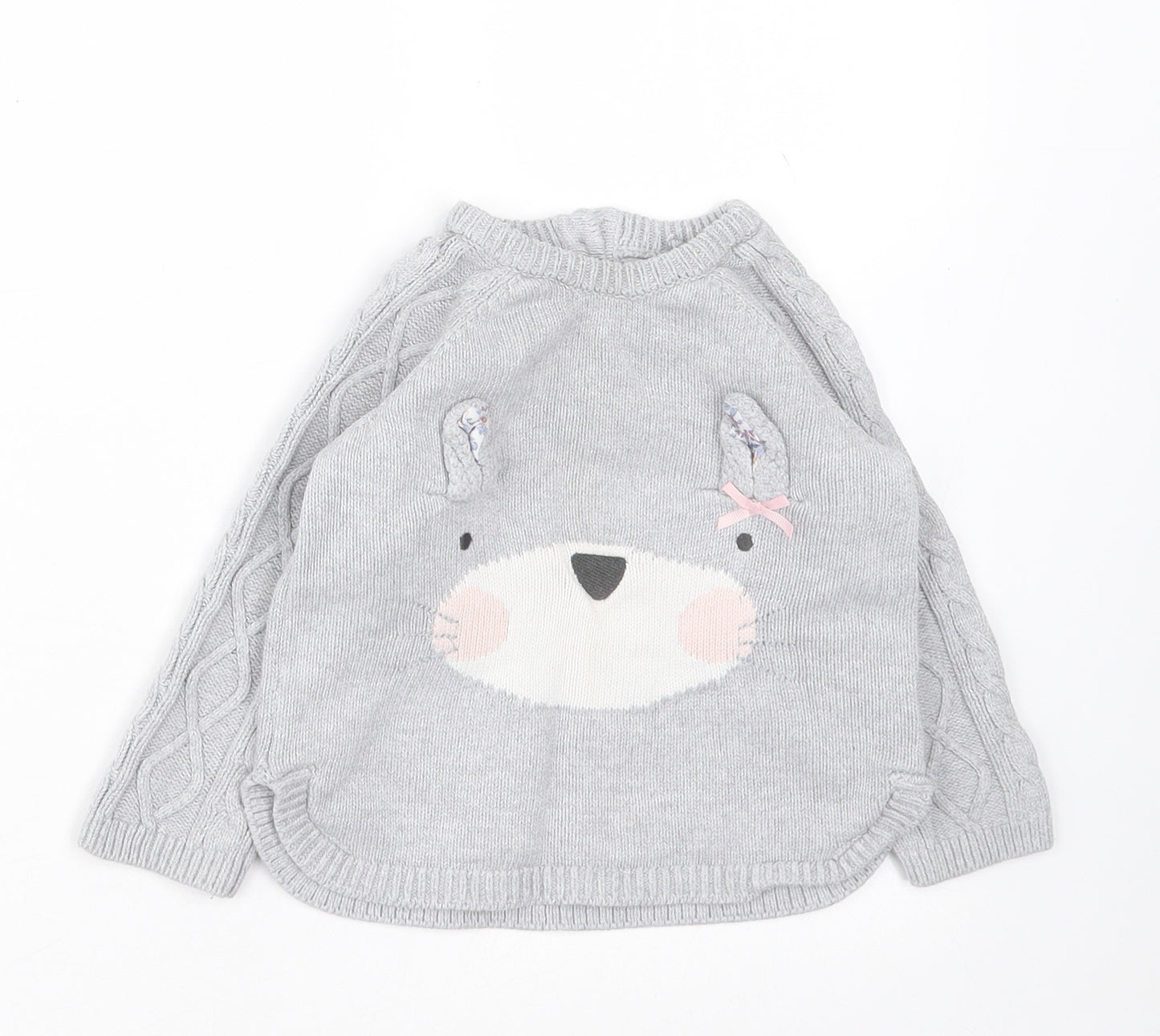 Mothercare Girls Grey  Cotton Pullover Jumper Size 12-18 Months  Button