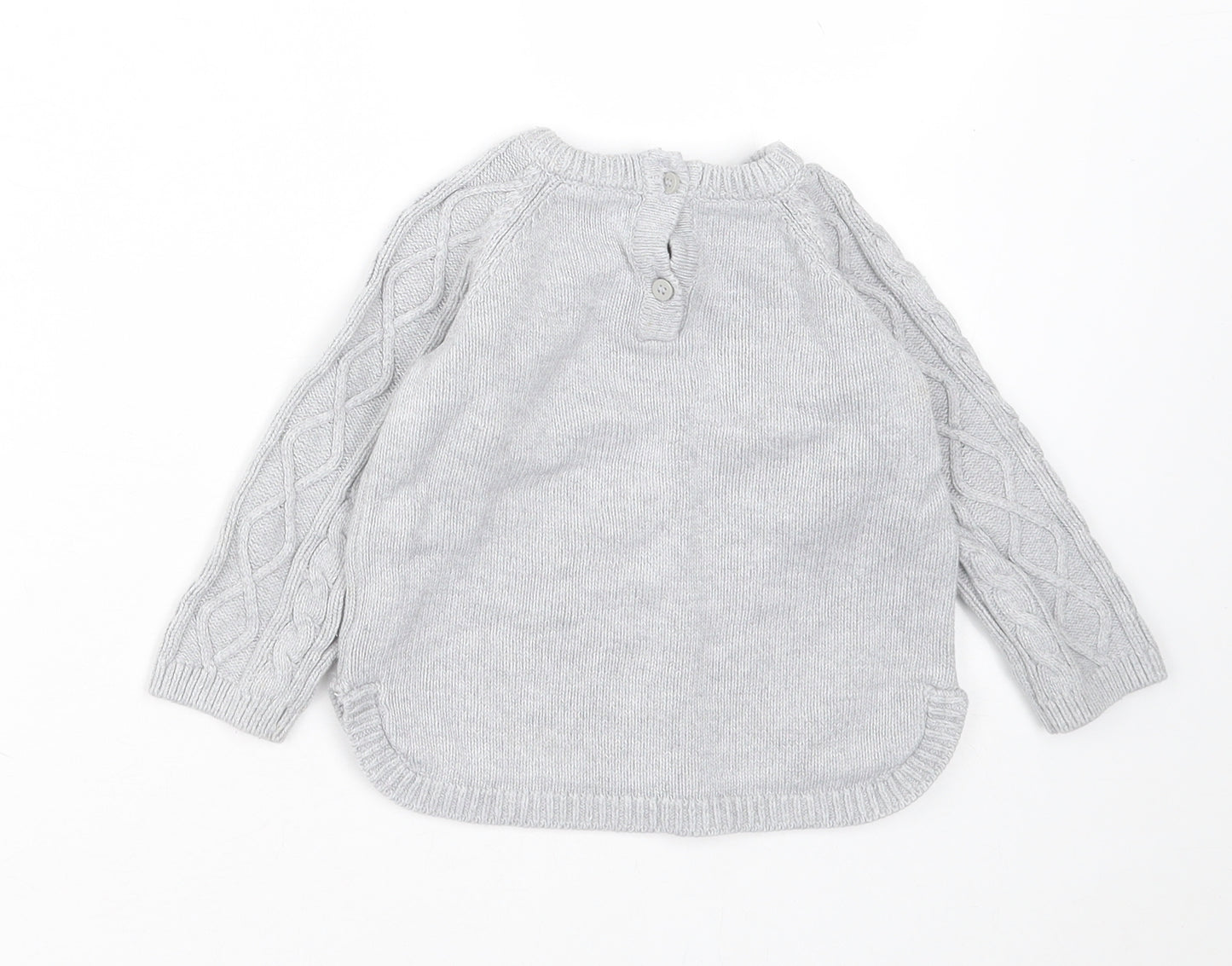 Mothercare Girls Grey  Cotton Pullover Jumper Size 12-18 Months  Button