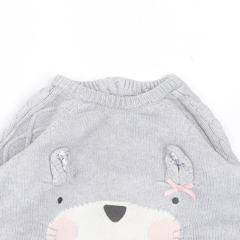 Mothercare Girls Grey  Cotton Pullover Jumper Size 12-18 Months  Button