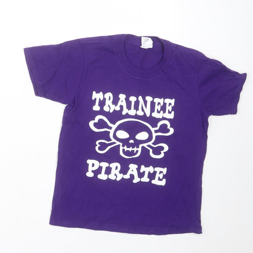 Gildan Boys Purple  Cotton Basic T-Shirt Size 5-6 Years Crew Neck Pullover