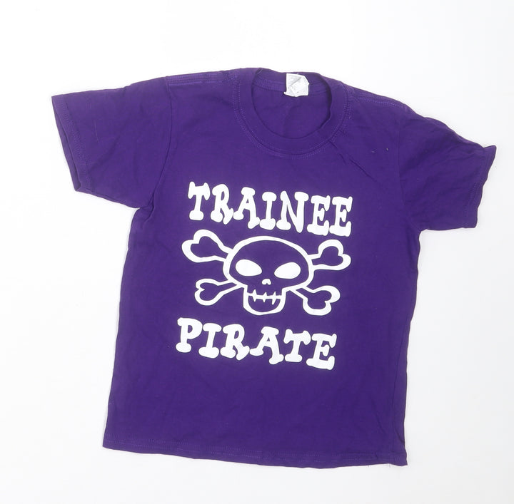 Gildan Boys Purple  Cotton Basic T-Shirt Size 5-6 Years Crew Neck Pullover