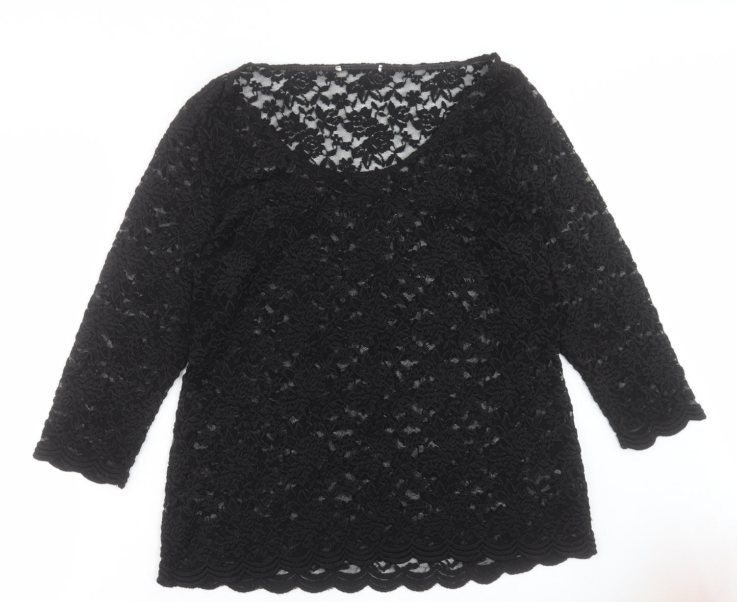 Per Una Womens Black Floral Polyester Basic T-Shirt Size 16 Crew Neck