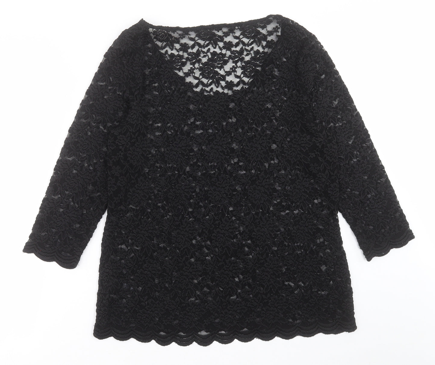 Per Una Womens Black Floral Polyester Basic T-Shirt Size 16 Crew Neck