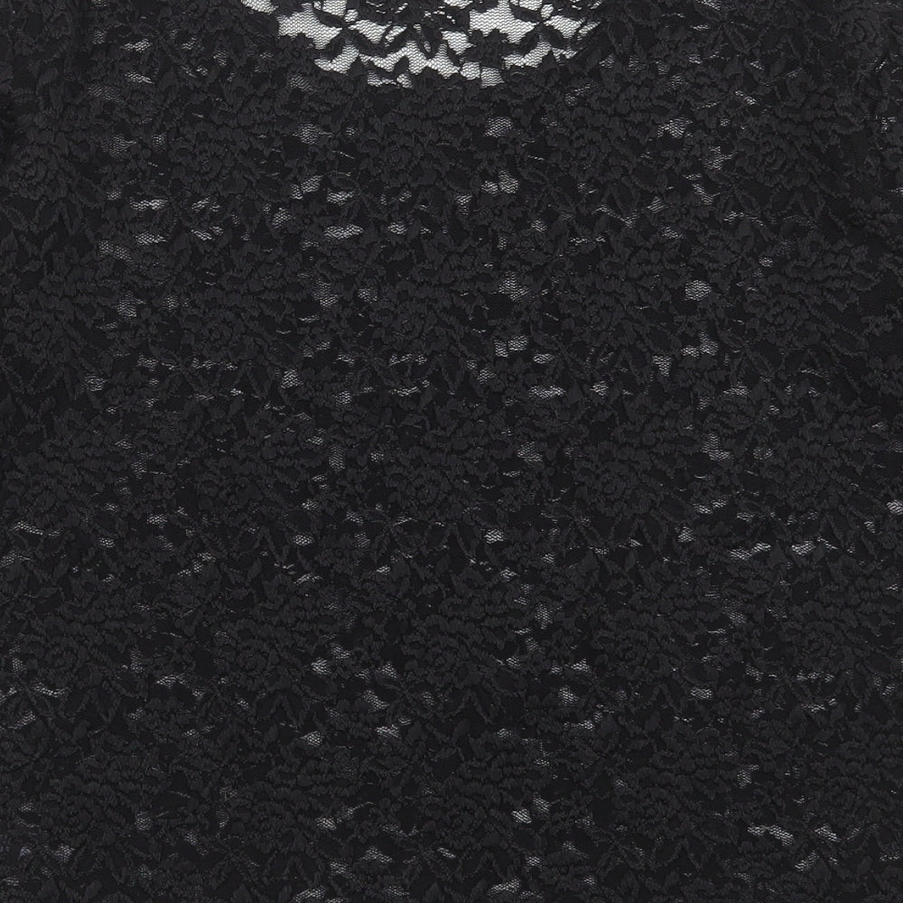 Per Una Womens Black Floral Polyester Basic T-Shirt Size 16 Crew Neck
