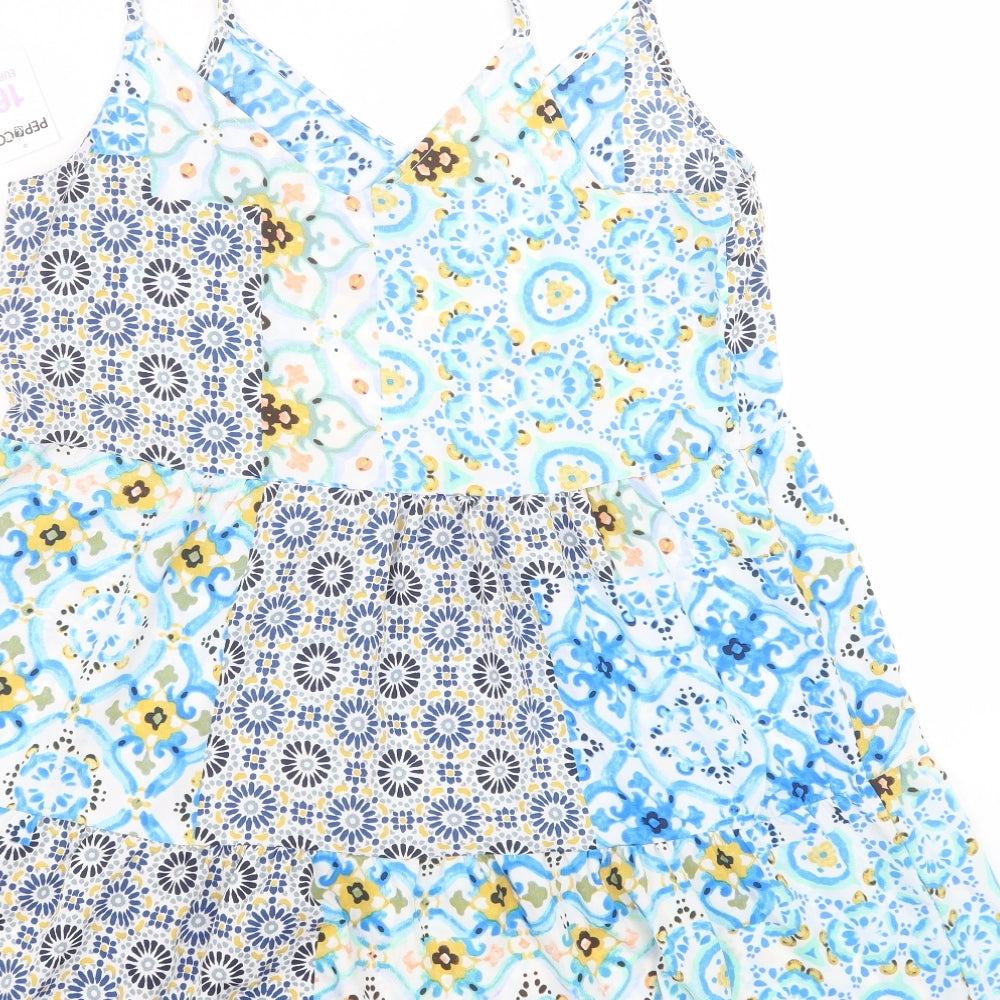 pep&co Womens Blue Geometric Polyester A-Line  Size 16  V-Neck Pullover