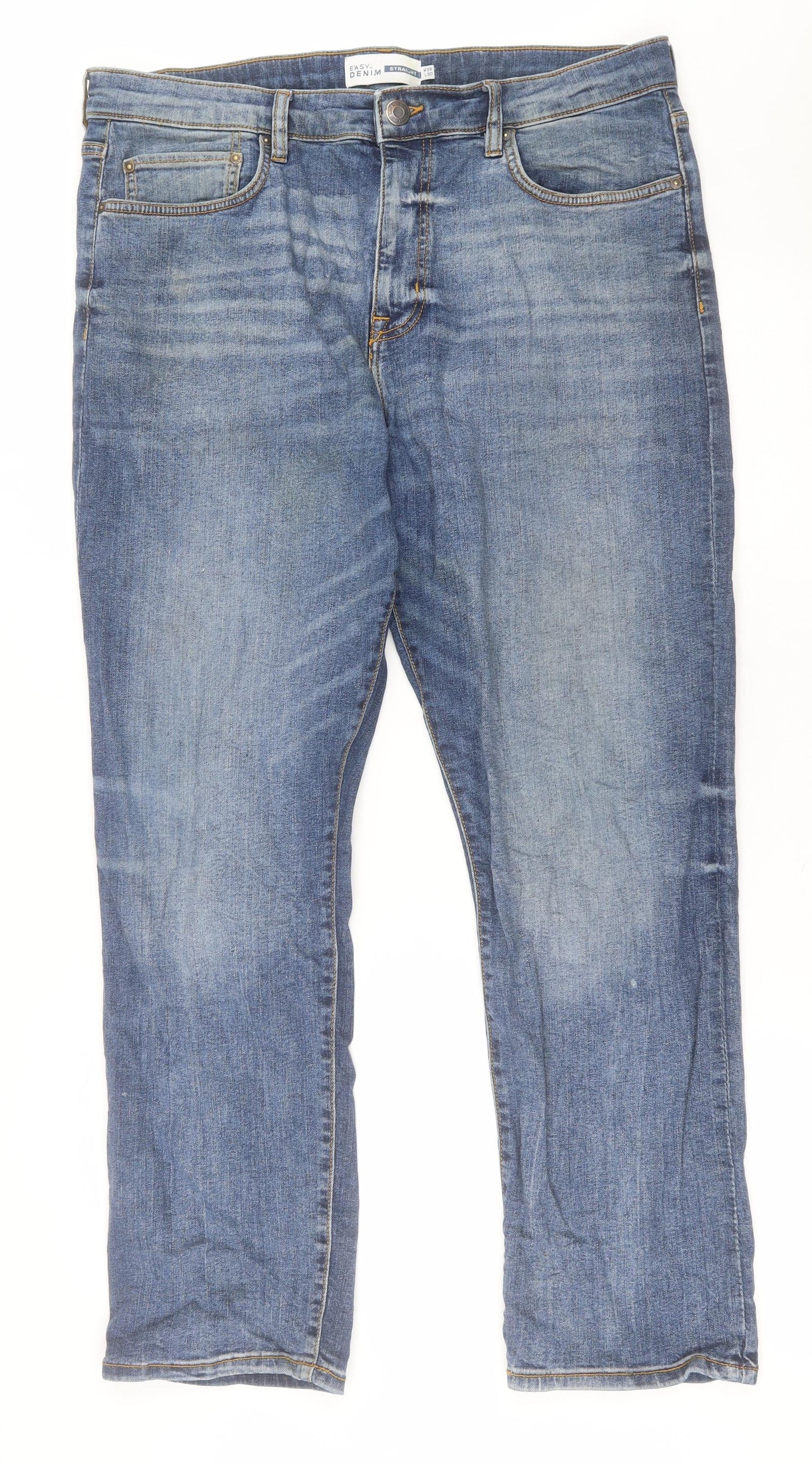 Easy Mens Blue  Cotton Straight Jeans Size 36 in L30 in Regular Button