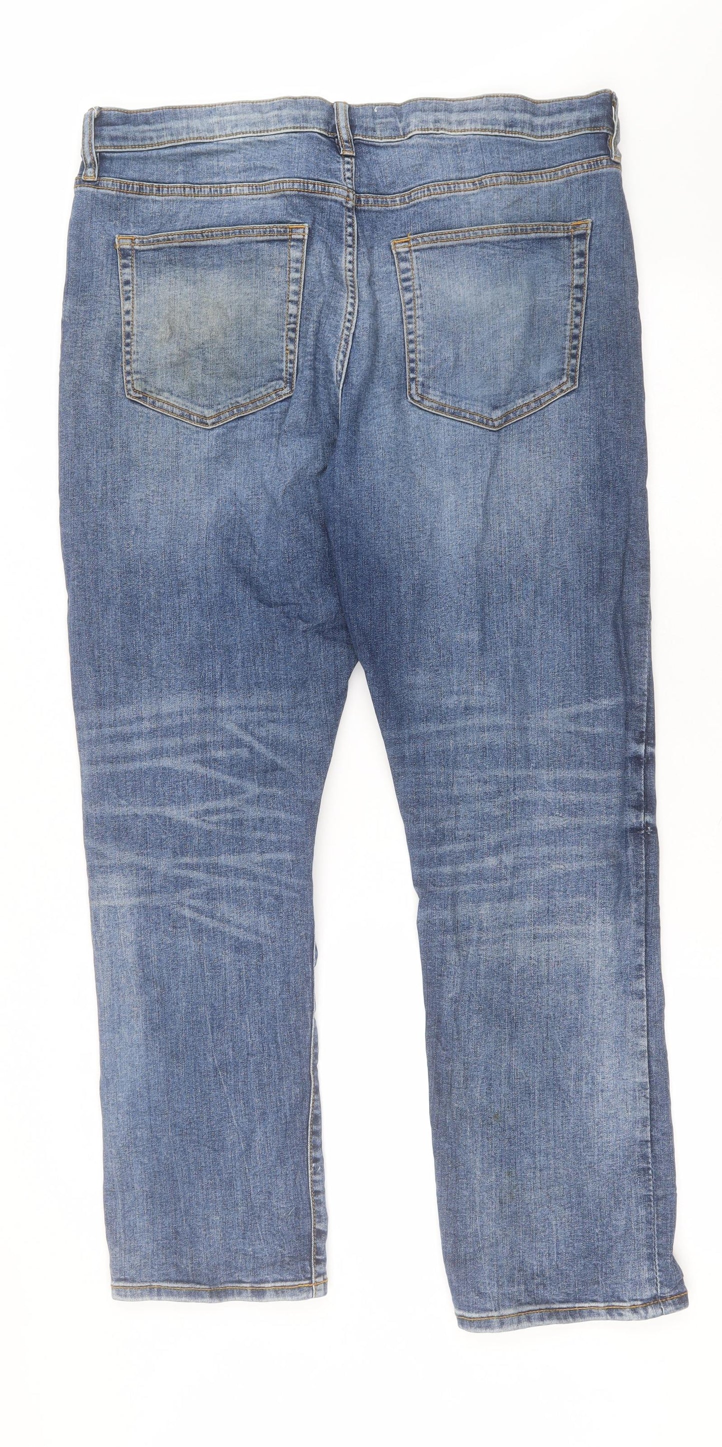 Easy Mens Blue  Cotton Straight Jeans Size 36 in L30 in Regular Button