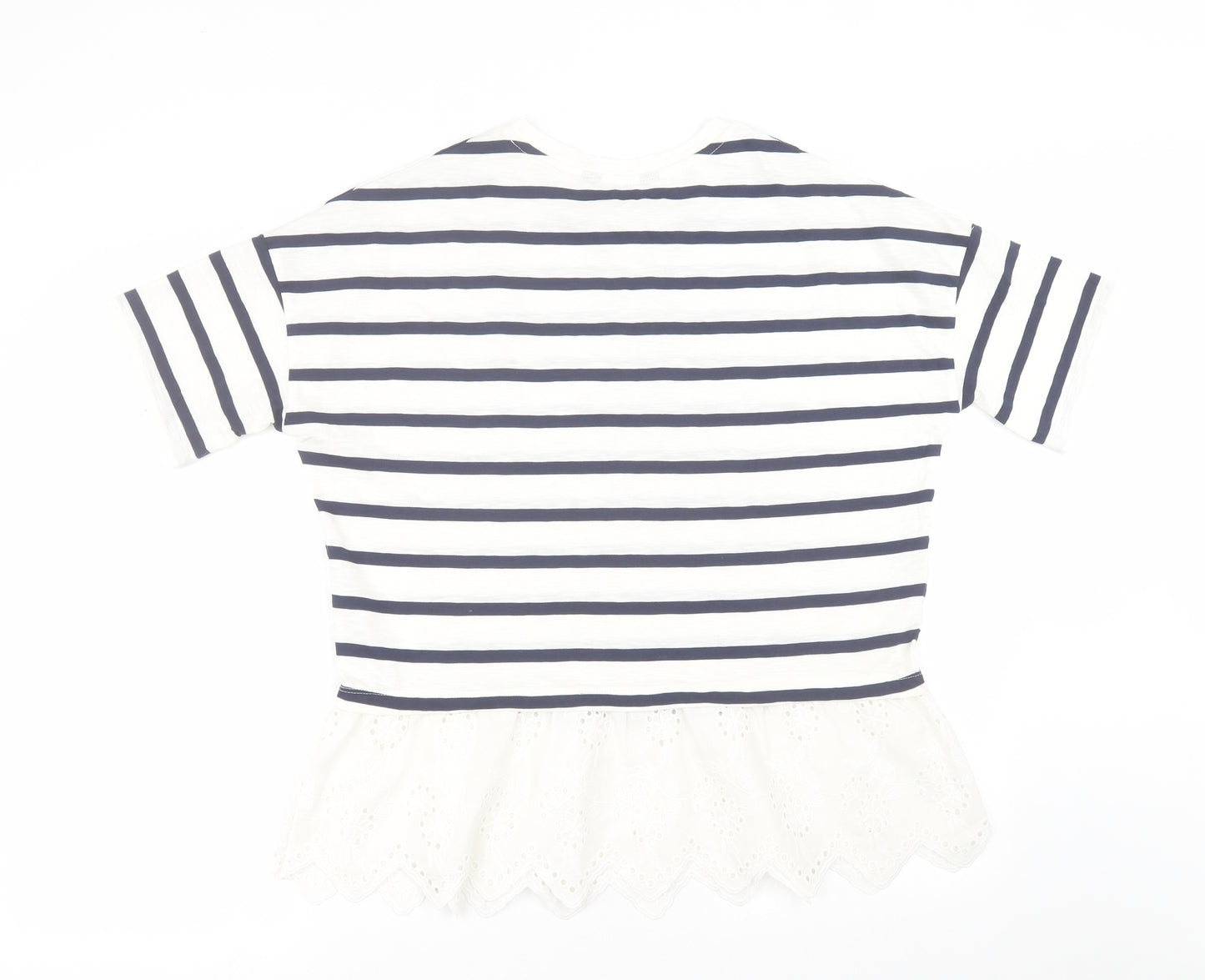 F&F Womens White Striped Cotton Basic T-Shirt Size 12 Crew Neck