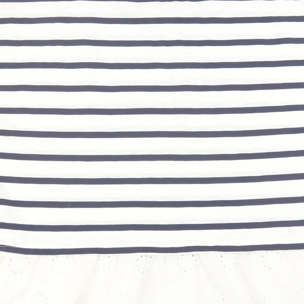 F&F Womens White Striped Cotton Basic T-Shirt Size 12 Crew Neck