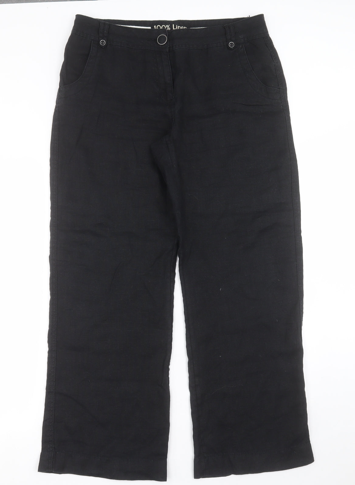 George Womens Black  Linen Trousers  Size 12 L30 in Regular Button