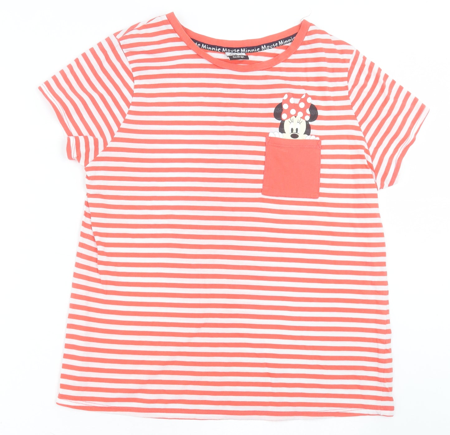 gerge Womens Red Striped Polyester Basic T-Shirt Size 12 Crew Neck - Minnie Mouse