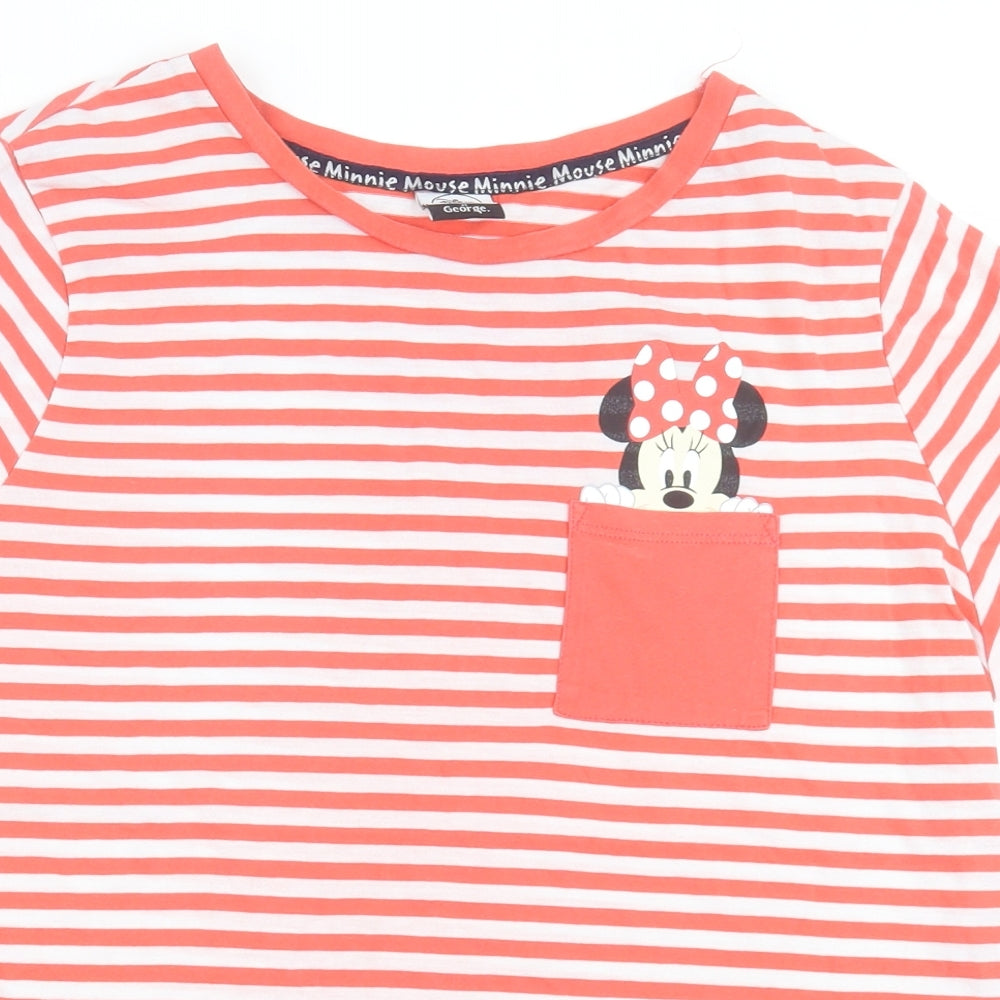 gerge Womens Red Striped Polyester Basic T-Shirt Size 12 Crew Neck - Minnie Mouse