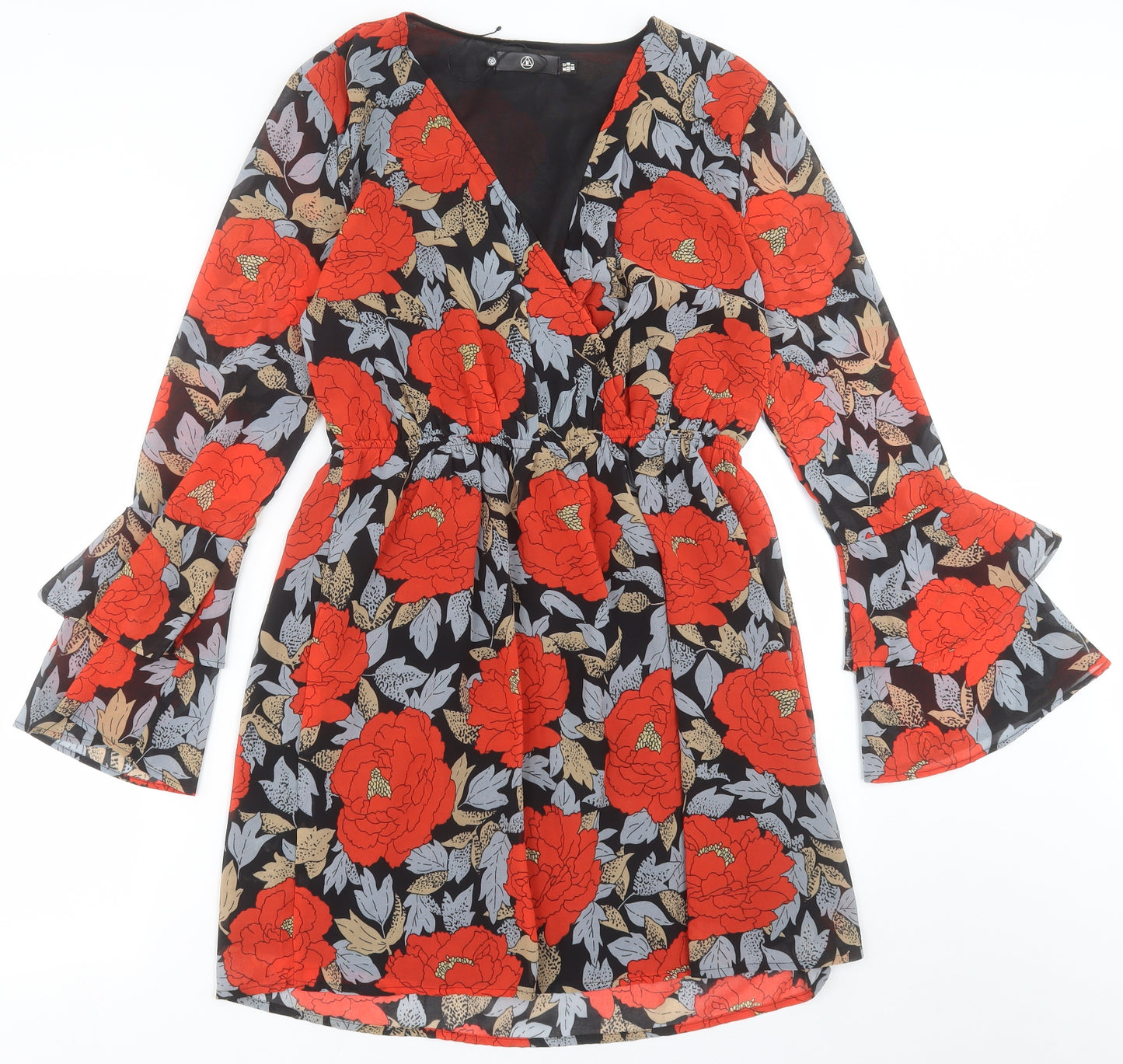 Missguided Womens Red Floral Polyester A-Line  Size 12  V-Neck Pullover