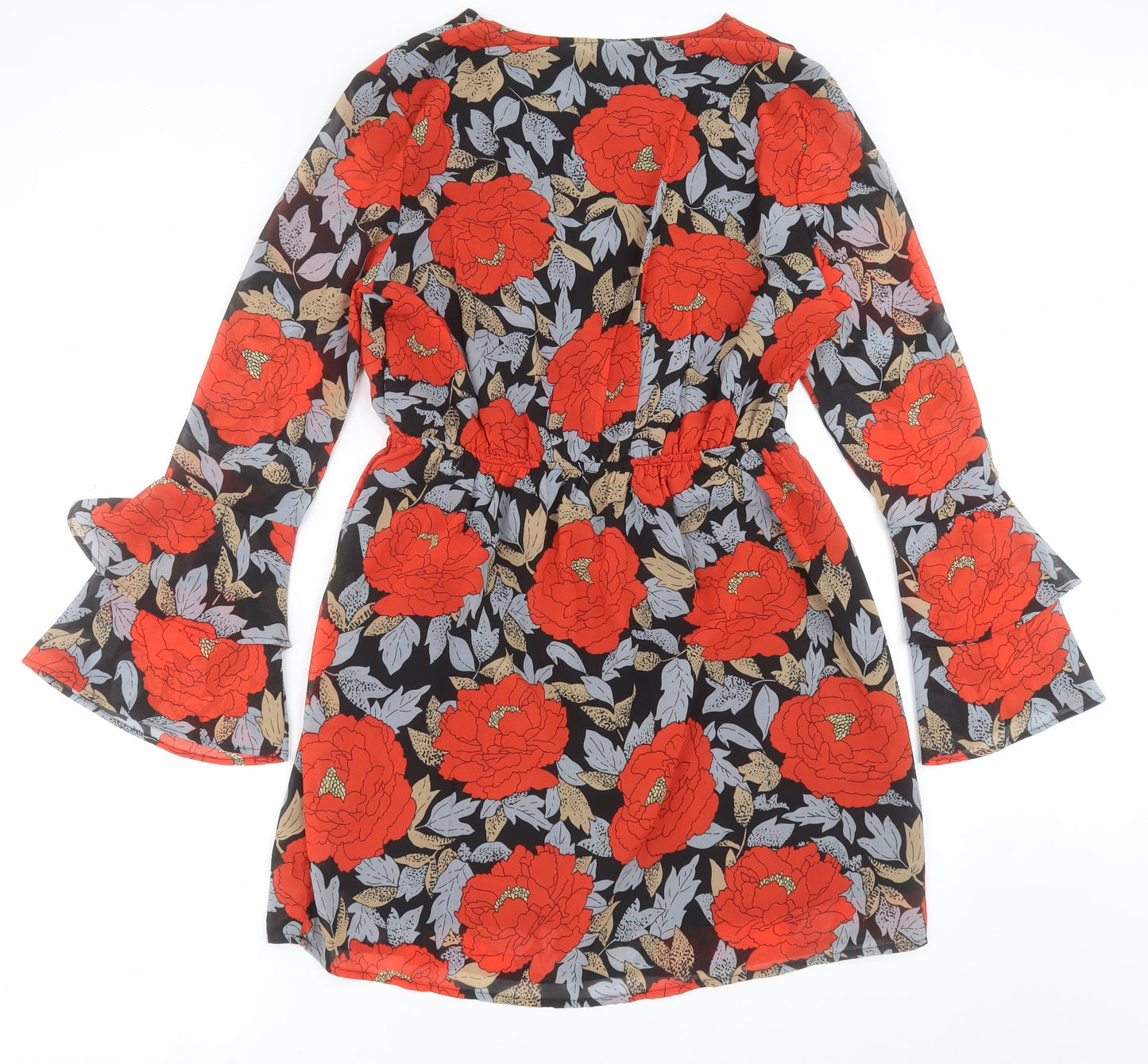 Missguided Womens Red Floral Polyester A-Line  Size 12  V-Neck Pullover