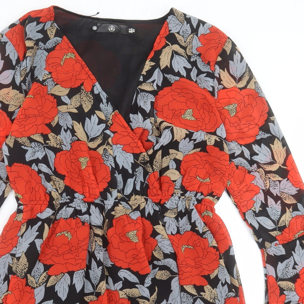 Missguided Womens Red Floral Polyester A-Line  Size 12  V-Neck Pullover