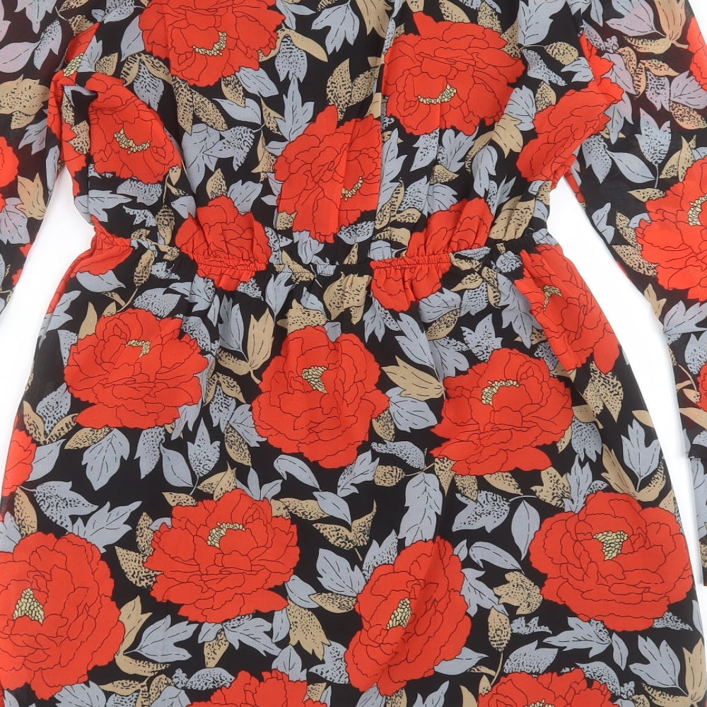 Missguided Womens Red Floral Polyester A-Line  Size 12  V-Neck Pullover